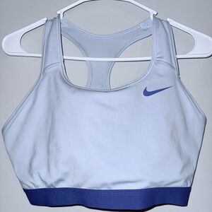 Nike Women's Sky Blue Sports Bra with Navy Accents